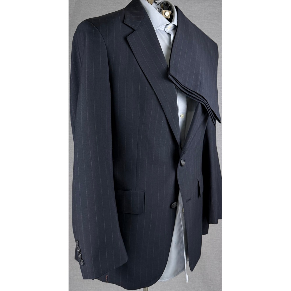 Savile Row Jordan Marsh Mens 2 Piece Suit Navy Blue Pinstripe 38R 32x30 Vintage